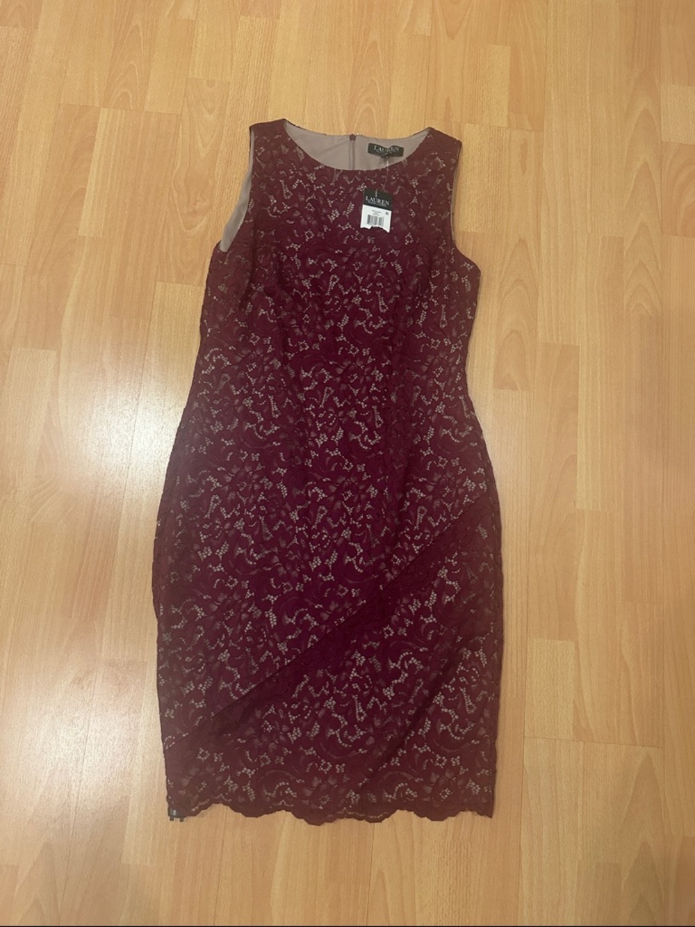 Ralph Lauren Sleeveless Burgundy Lace Sheath Dress NWT